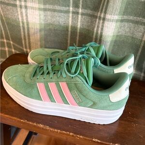 Adidas Women's VL Court platform Mint Green and Pink Sneakers 10